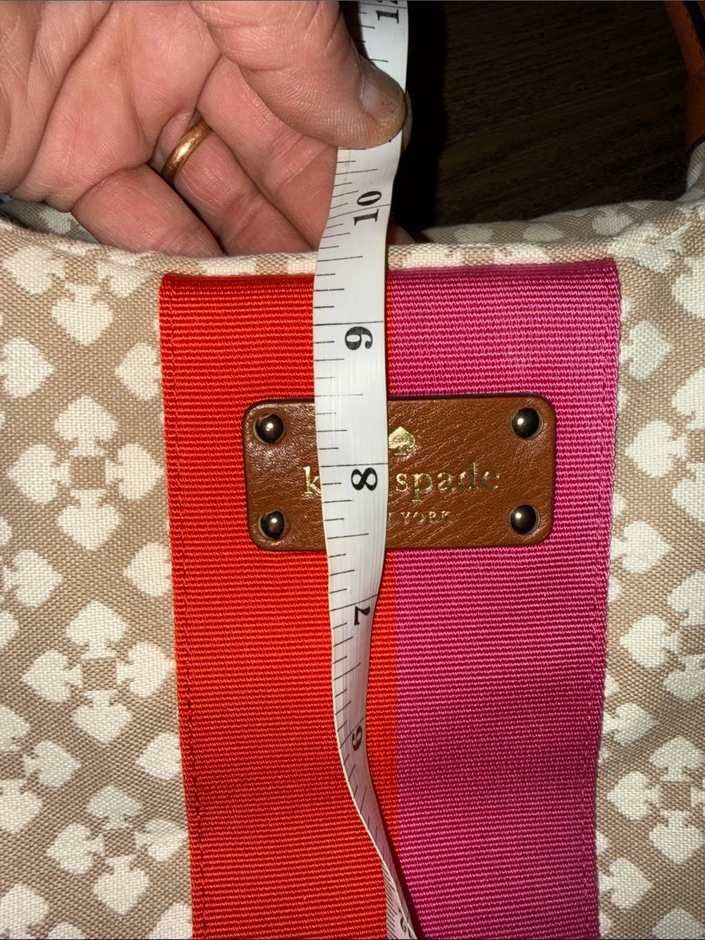 kate spade Beige Canvas Satchel with Red & Pink Center Stripe